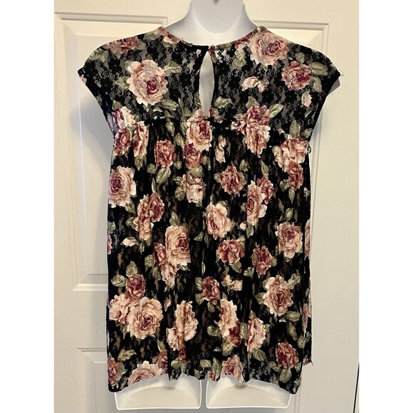 Suzanne Betro Black Pink Floral Lace Tunic Shirt Top Size Large Women’s - Picture 3 of 5